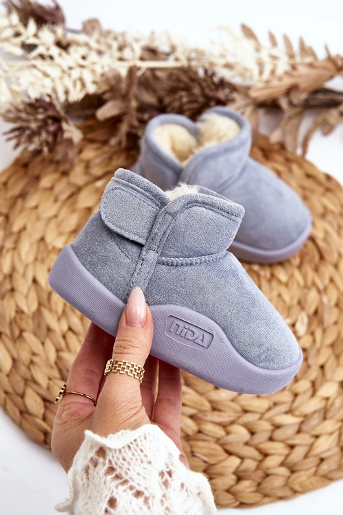 Śniegowce Dziecięce Ocieplane Futerkiem Niebieskie Benigna