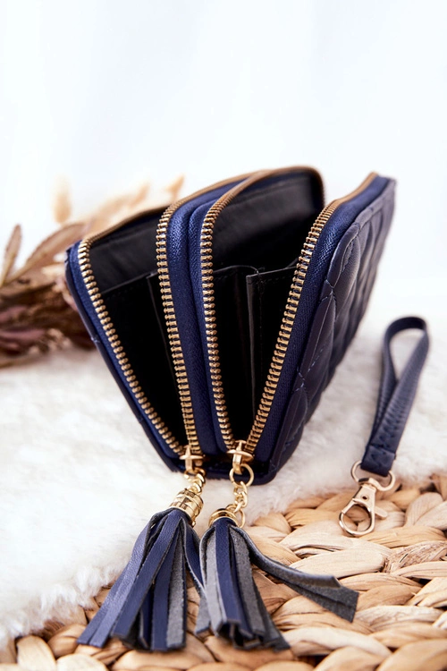 Duży Pikowany Portfel Na Suwaki Granatowy