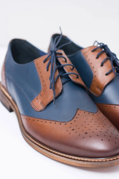 Nikopol Granatowe Skórzane Męskie Eleganckie Półbuty Mortes