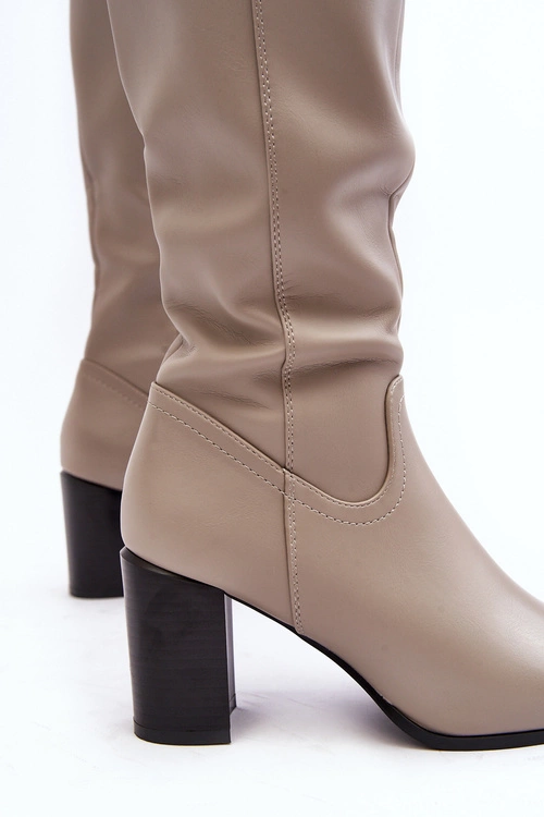 Kozaki Damskie Przed Kolano Na Słupku Szare Nelamessa