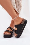 Klapki Damskie Z Klamrami Na Masywnej Platformie Czarne Odisene