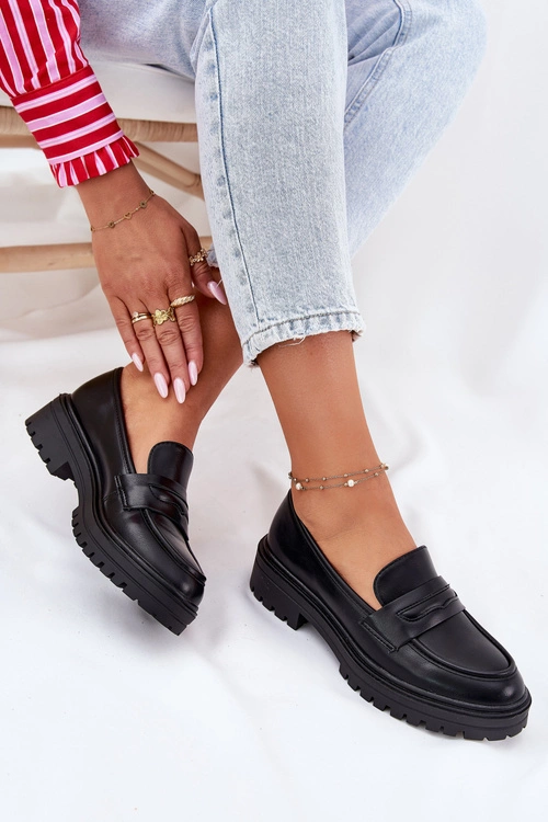 Klasyczne Mokasyny Damskie Z Eko Skóry Czarne Enticca