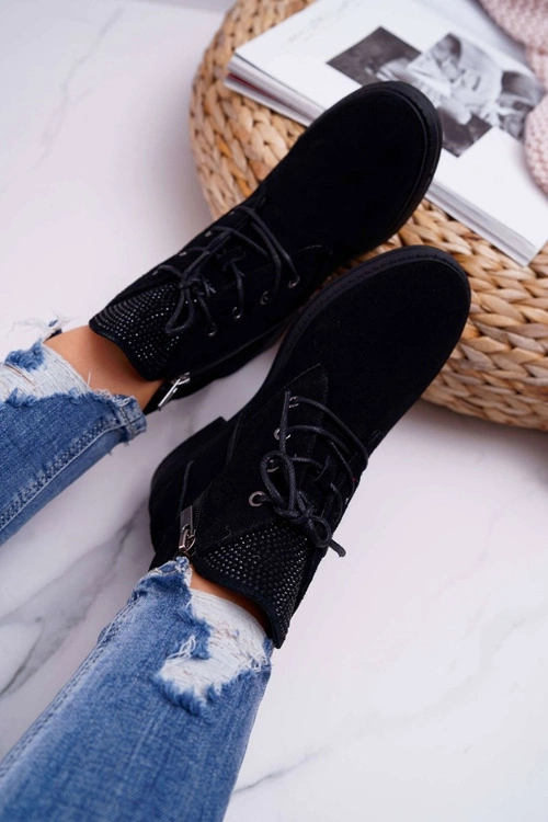 Damskie Botki Workery Big Star Skórzane Czarne EE274508