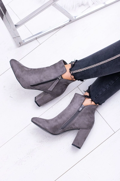 Damskie Botki Szare na Słupku Zamszowe Egida