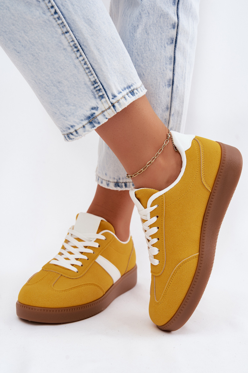 Sneakersy Damskie Z Imitacji Zamszu Żółte Calira
