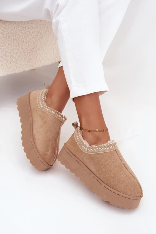 Śniegowce Niskie Damskie Z Haftem Na Platformie Beżowe Taliah