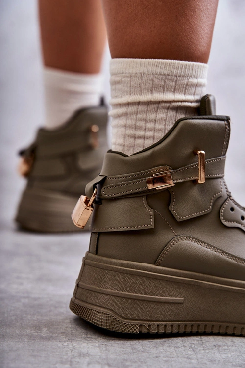 Damskie Ocieplane Wysokie Buty Sportowe Zielone Lexa