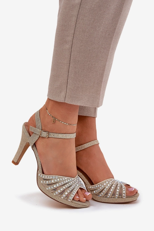 Sandały Na Szpilce Ze Zdobieniem I Brokatem D&A MR1038-33 Złote