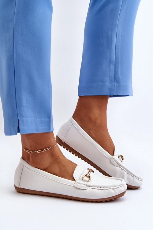 Damskie Klasyczne Mokasyny Z Ozdobą Białe Ainslee