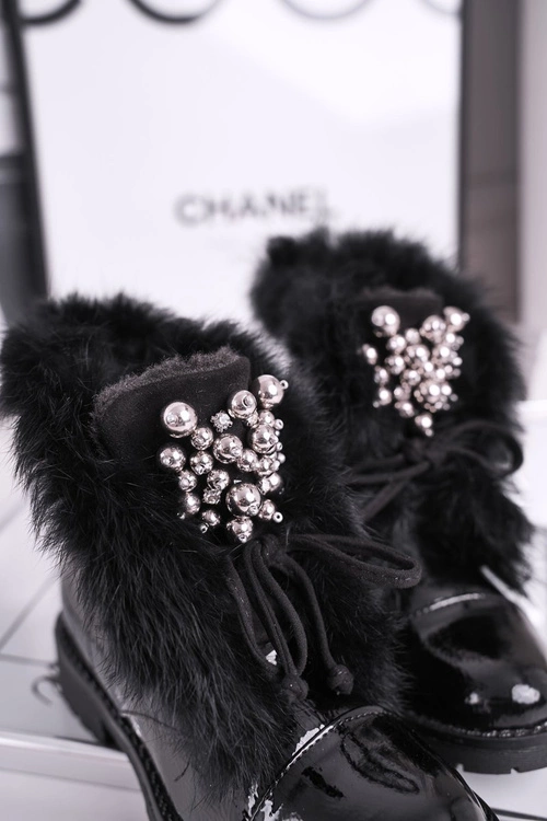 Dziecięce Ocieplane Botki Z Futerkiem Lakierowane Czarne Ella