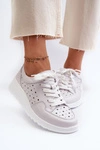Ażurowe Damskie Sneakersy Na Koturnie Skóra Naturalna Jasnoszare S.Barski LR482 