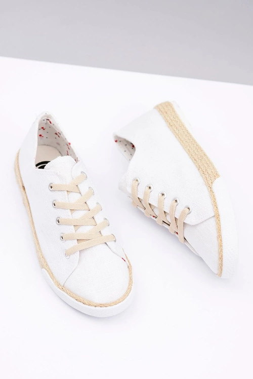 Białe Lniane Damskie Materiałowe Espadryle Peppi