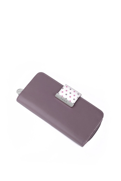 Damski Duży Portfel Na Suwak Kropki Fioletowy Lunelly