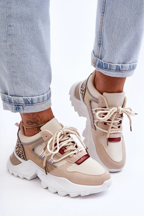 Buty Sportowe Na Masywnej Podeszwie Beżowe Corena