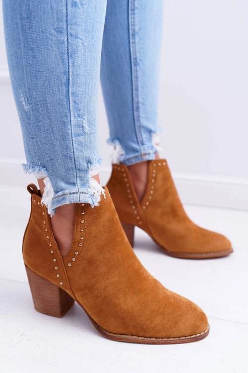 Botki Damskie Na Słupku Wsuwane z Wycięciami Camel ManiMani