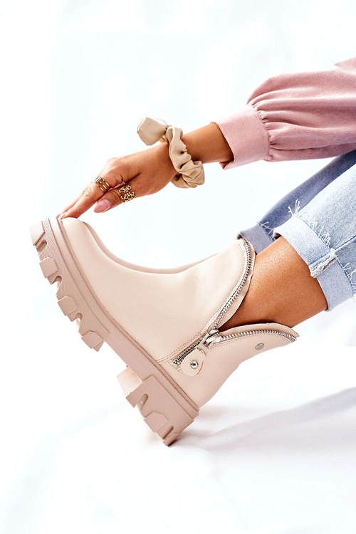 Damskie Botki Z Wycięciami Beżowe Rhythm