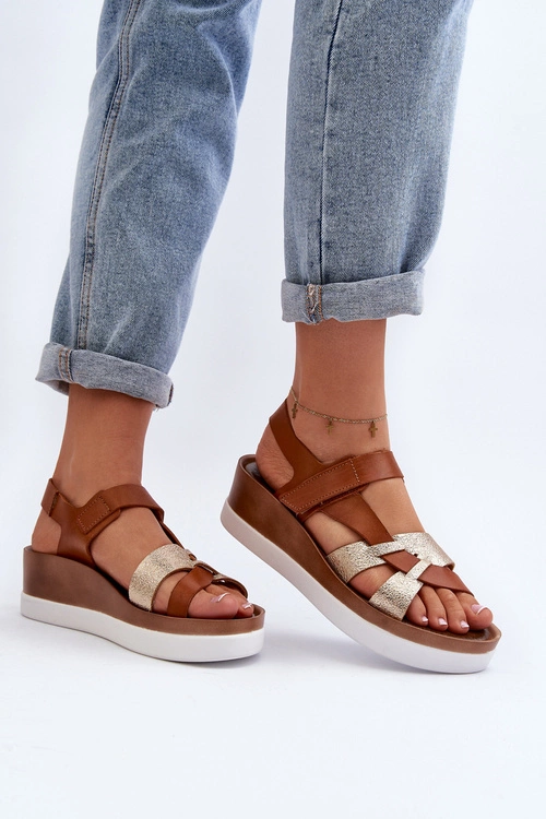 Zazoo 40397 Damskie Skórzane Sandały Na Platformie Brązowe