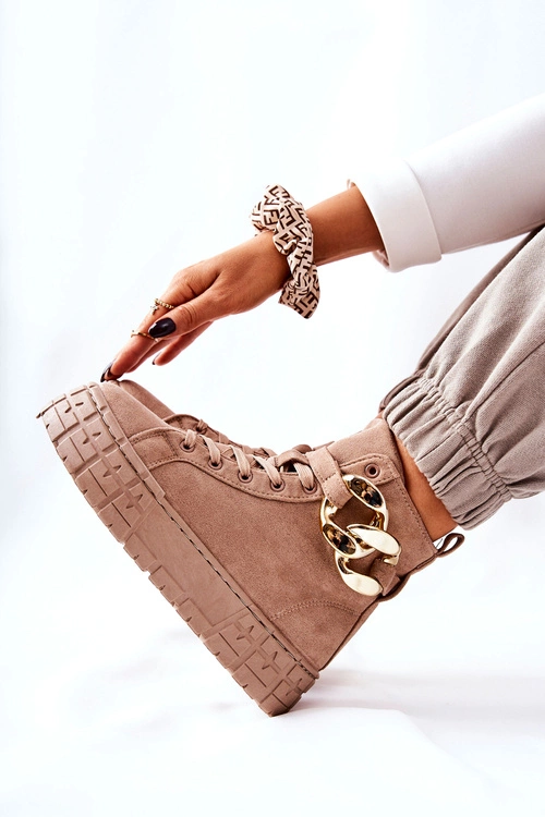 Wysokie Trampki Na Platformie Ciemnobeżowe Evenia