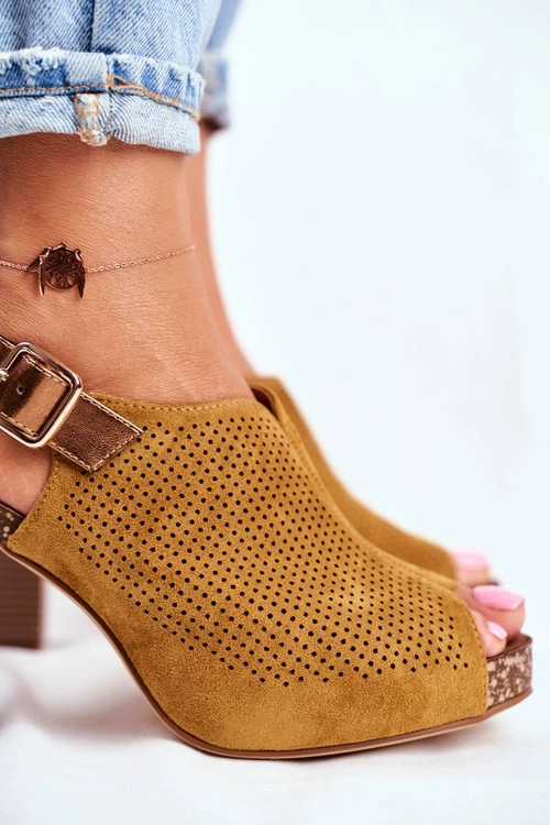 Ażurowe Sandały Na Słupku Sergio Leone SK855 Żółte