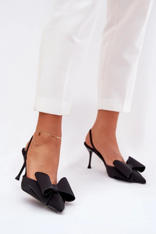 Szpilki Z Odkrytymi Piętami I Kokardką Czarne Eklevia