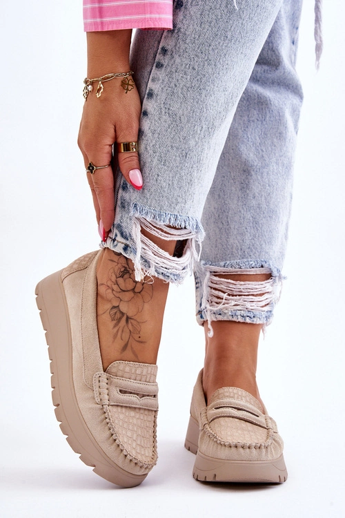 Zamszowe Mokasyny Na Platformie Jasnobeżowe Lemar Milana