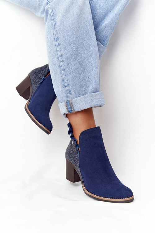 Damskie Skórzane Botki Na Słupku Maciejka Granatowe 04833-17