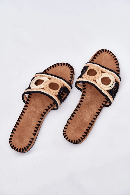 Szydełkowe Klapki Damskie Na Płaskim Obcasie Czarne Nirina