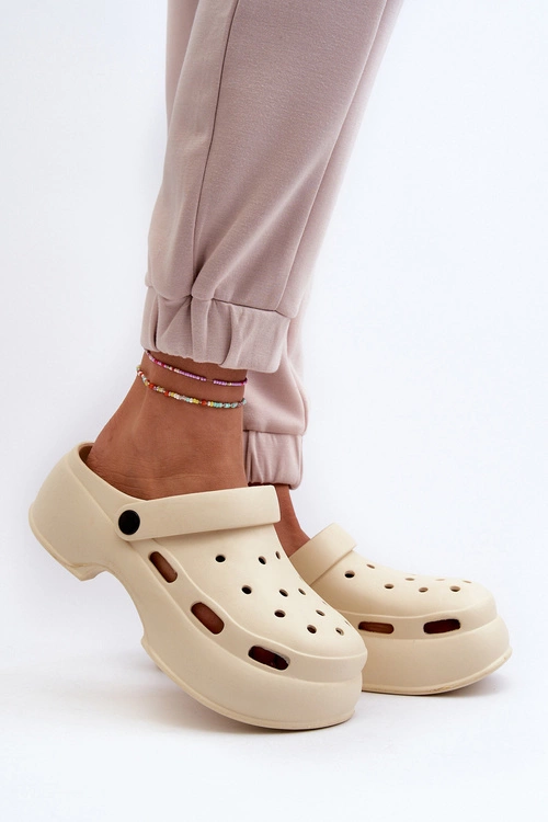 Piankowe Klapki Damskie Na Masywnej Podeszwie Beżowe Danollia