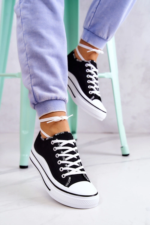 Damskie Wiązane Tenisówki Czarne Menifee