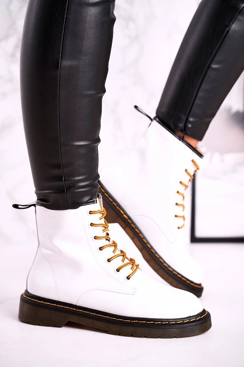 Damskie Botki Trapery Glany Skórzane Białe GOE GG2N3057A