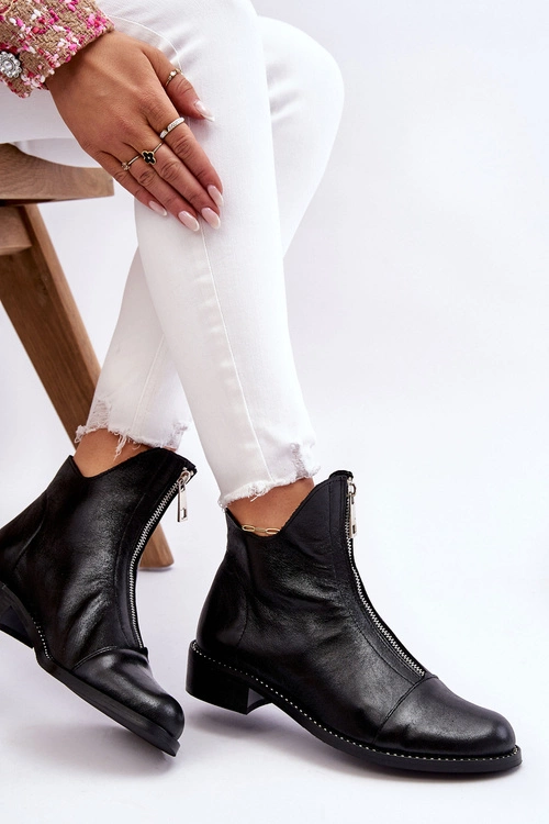 Skórzane Botki Na Suwak Nicole 2785/037 Czarne