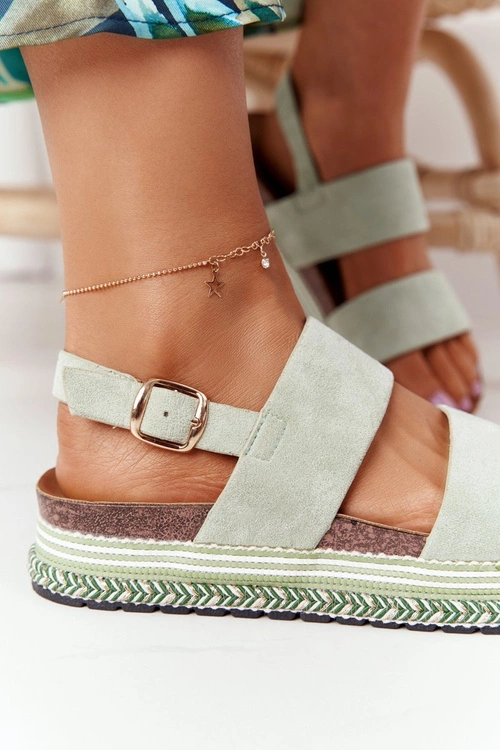 Zamszowe Sandały Na Platformie Zielone Olimpia