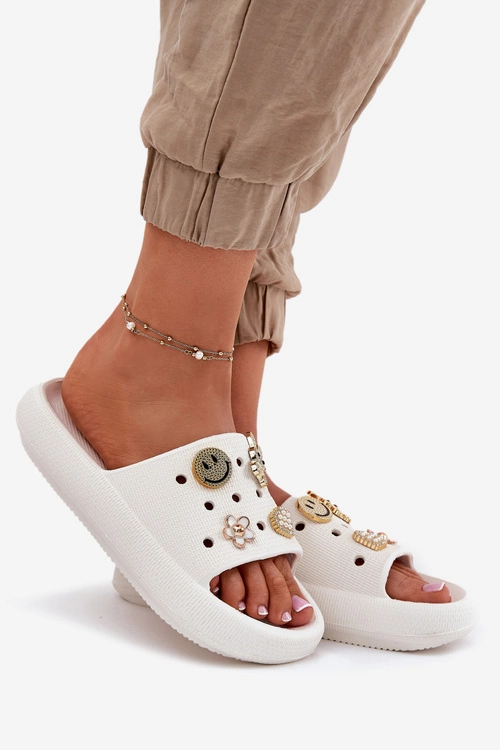 Klapki Damskie Piankowe Z Przypinkami Vinceza 76055 Białe