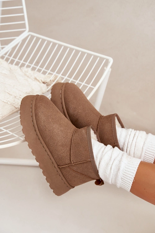 Śniegowce Damskie Na Platformie Ocieplane Futerkiem Khaki Vesirae