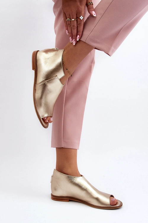 Damskie Skórzane Sandały Laura Messi 2443 Złote