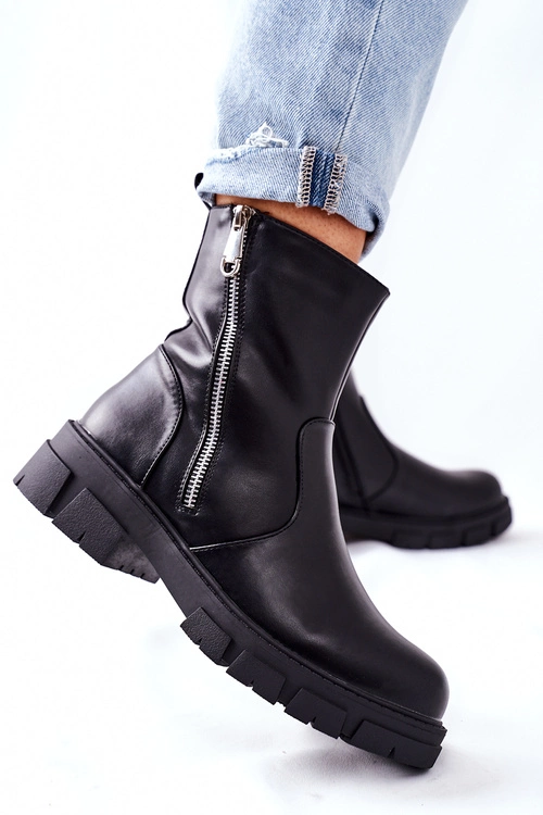 Stylowe Botki Damskie S. Barski Czarne Gles