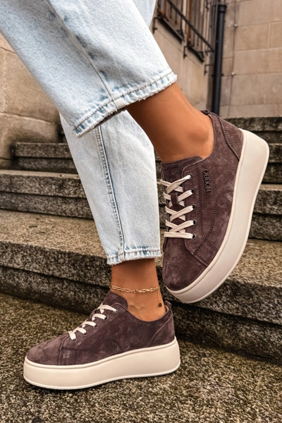 Skórzane Zamszowe Sneakersy Na Platformie Kobbo 41535 Czekoladowe