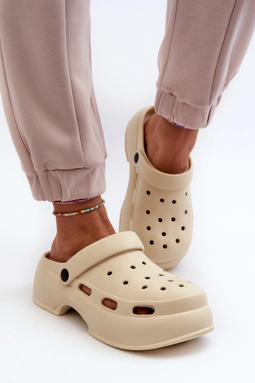 Piankowe Klapki Damskie Na Masywnej Podeszwie Beżowe Danollia