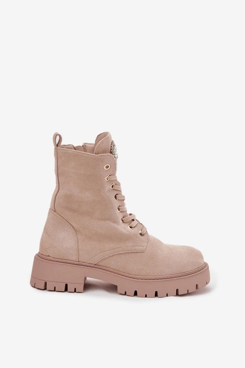 Botki Workery Damskie Z Kryształkami Na Języku Jasnobeżowe Rosira