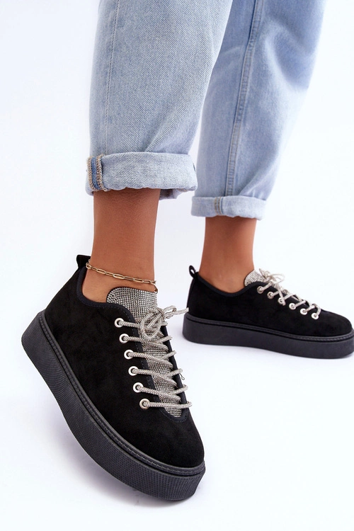 Zdobione Dżetami Buty Sportowe Damskie Czarne Ecea