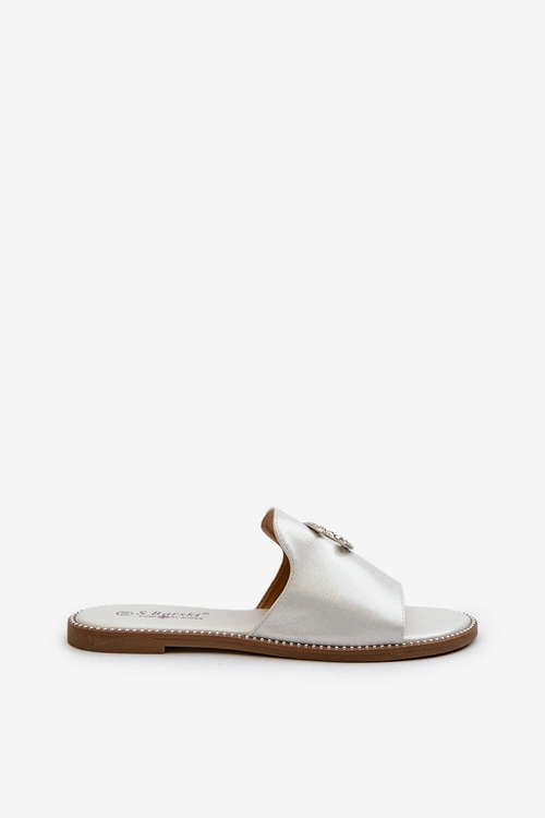 Eleganckie Klapki Damskie Błyszczące Z Ozdobą S.Barski KV27-050 Srebrne