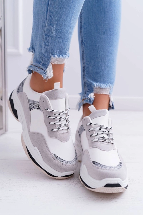 Sportowe Damskie Buty Gruba Podeszwa Białe Remember