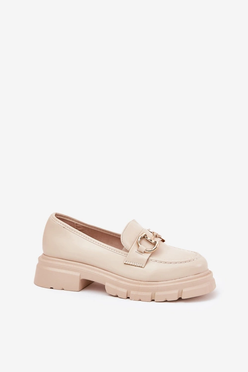 Mokasyny Damskie Eko Skórzane Ze Złotym Detalem Beżowe Ravalissea