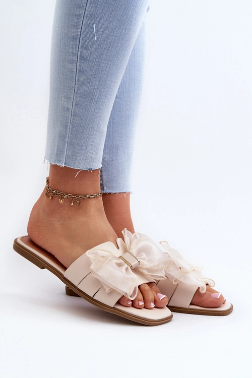 Płaskie Klapki Damskie Z Kokardą Beżowe Balinda