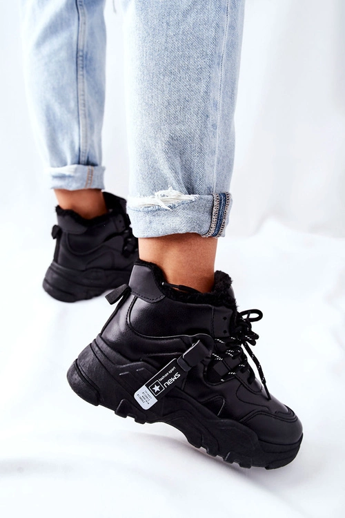 Damskie Ocieplane Sneakersy Śniegowce Czarne Kaphia