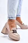 Skórzane Czółenka Na Masywnym Obcasie Beżowe Maximo