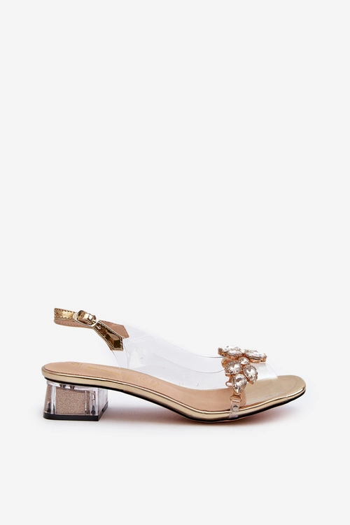 Transparentne Sandały Na Klocku Złote S.Barski MR38-W1