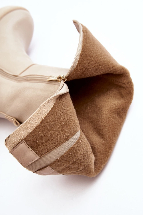 Skórzane Damskie Kozaki Przed Kolano Lemar Jasnobeżowe Malayah