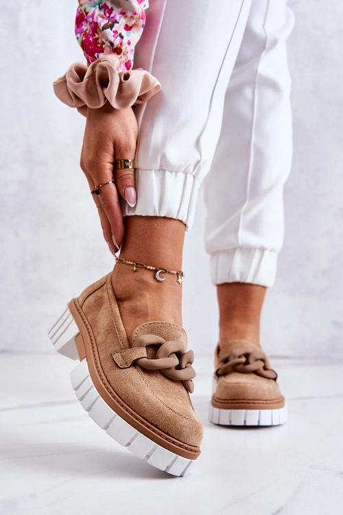 Zamszowe Półbuty Loafery Z Ozdobą Ciemnobeżowe Talisa