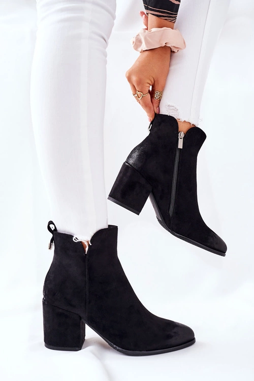 Botki Damskie Na Słupku Zamszowe Czarne Carrick